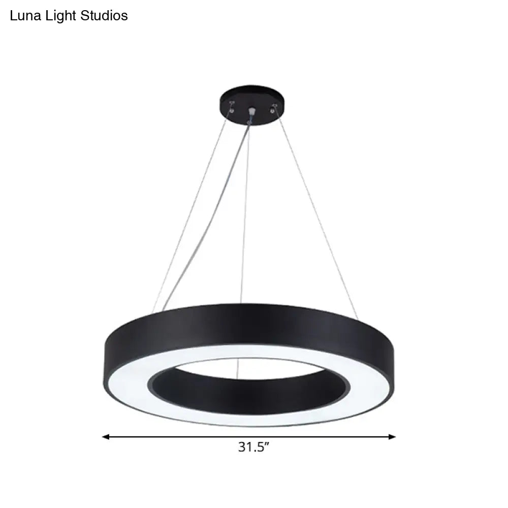 Minimalist Black Hoop Pendant Light With Led Acrylic Suspension - Available In 3 Sizes