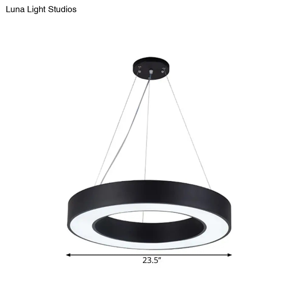 Minimalist Black Hoop Pendant Light With Led Acrylic Suspension - Available In 3 Sizes