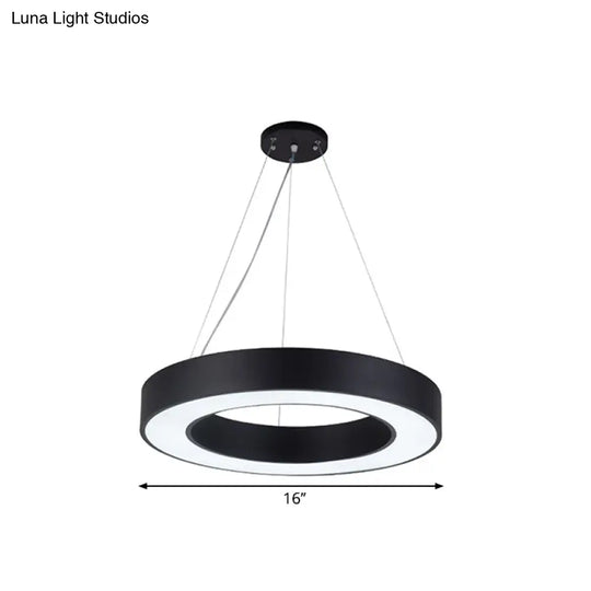 Minimalist Black Hoop Pendant Light With Led Acrylic Suspension - Available In 3 Sizes