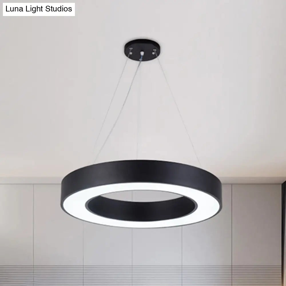 Minimalist Black Hoop Pendant Light With Led Acrylic Suspension - Available In 3 Sizes