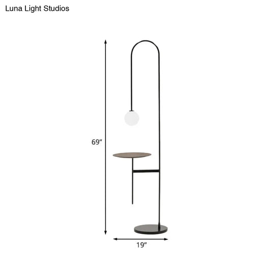 Minimalist Black Iron Stand Desk Lamp With White Glass Shade