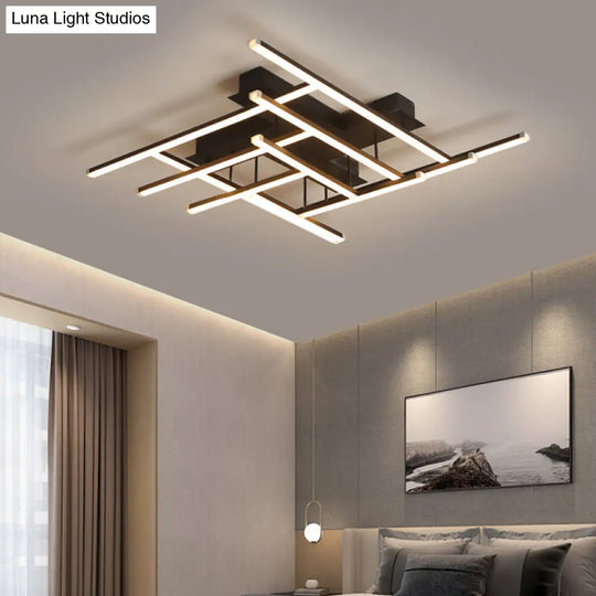 Minimalist Black Led Acrylic Semi Flush Ceiling Light - Crossed Design