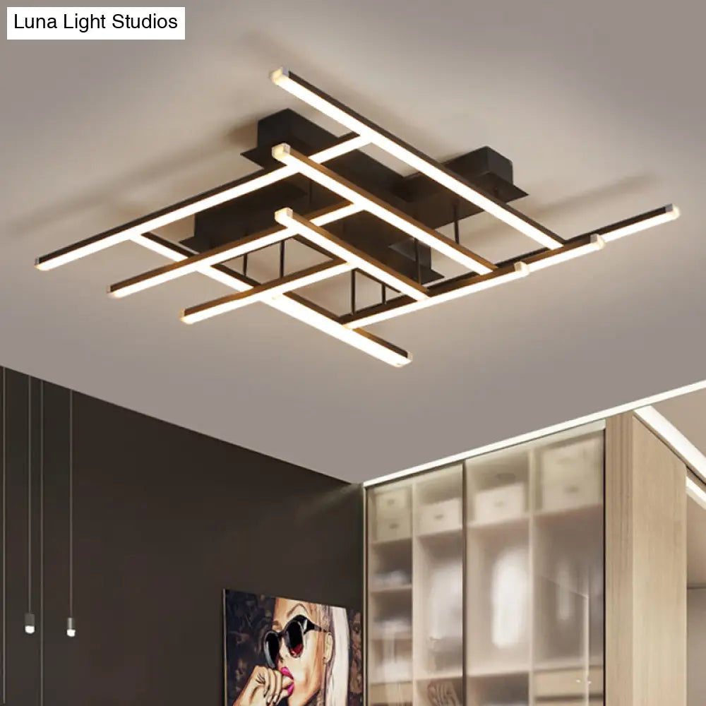 Minimalist Black Led Acrylic Semi Flush Ceiling Light - Crossed Design