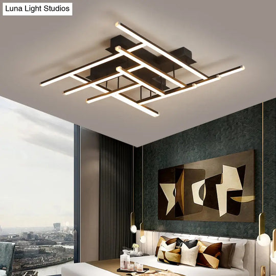 Minimalist Black Led Acrylic Semi Flush Ceiling Light - Crossed Design