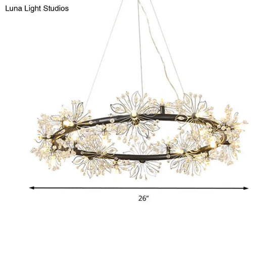 Minimalist Black Circle Crystal Beaded Chandelier: 20.5/26/34 Wide Led Ceiling Lamp