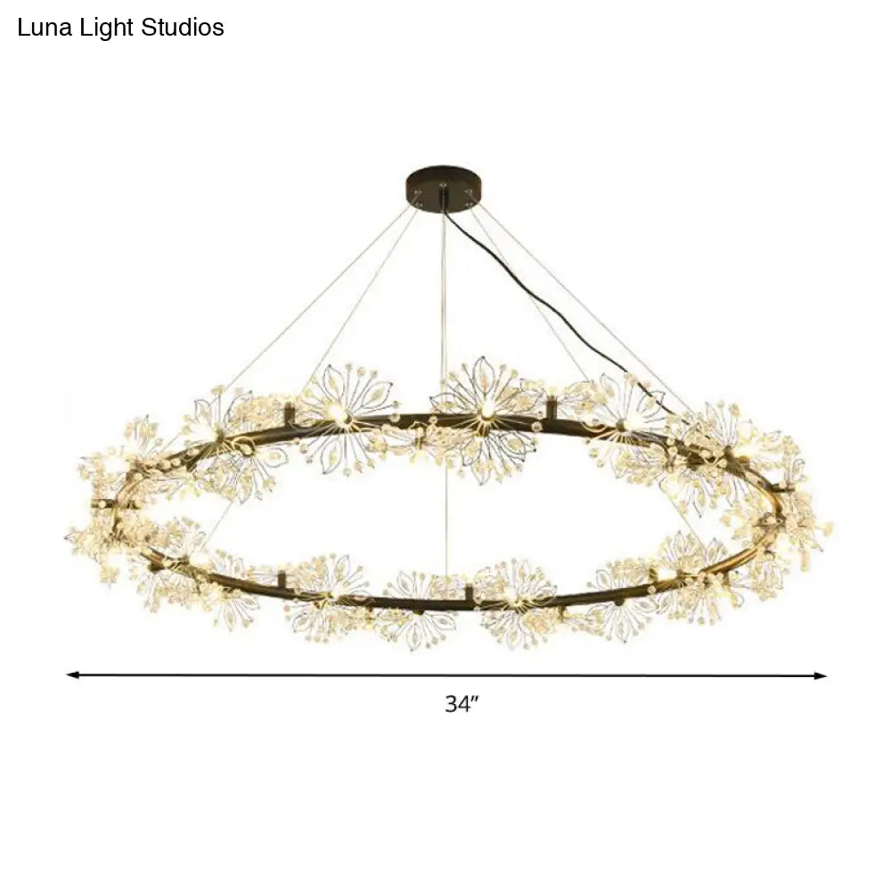 Minimalist Black Circle Crystal Beaded Chandelier: 20.5/26/34 Wide Led Ceiling Lamp