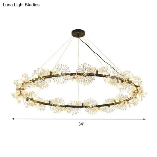 Minimalist Black Circle Crystal Beaded Chandelier: 20.5/26/34 Wide Led Ceiling Lamp