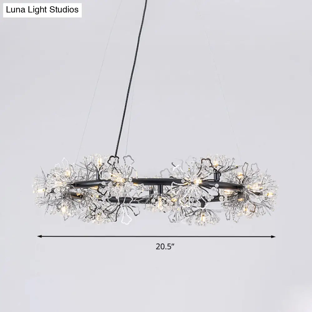 Minimalist Black Led Chandelier - Circle Crystal Beaded Hanging Lamp 20.5’/26’/34’ Wide