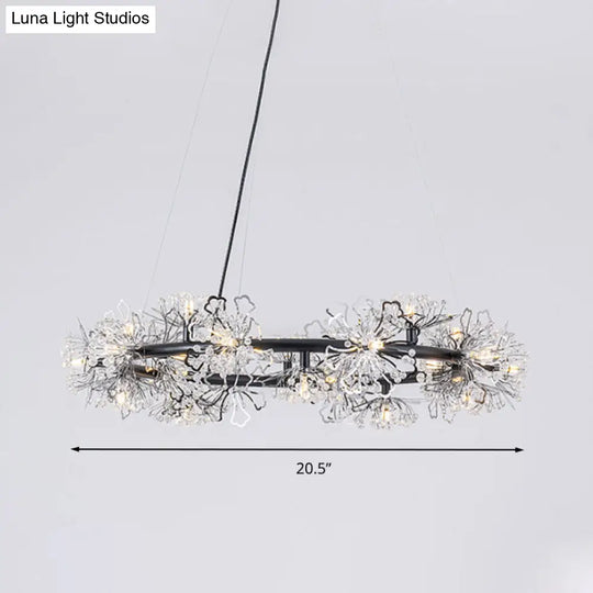 Minimalist Black Led Chandelier - Circle Crystal Beaded Hanging Lamp 20.5’/26’/34’ Wide