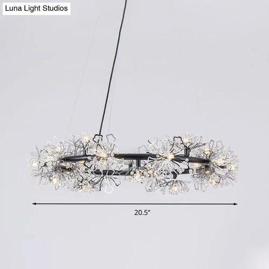 Minimalist Black Circle Crystal Beaded Chandelier: 20.5/26/34 Wide Led Ceiling Lamp