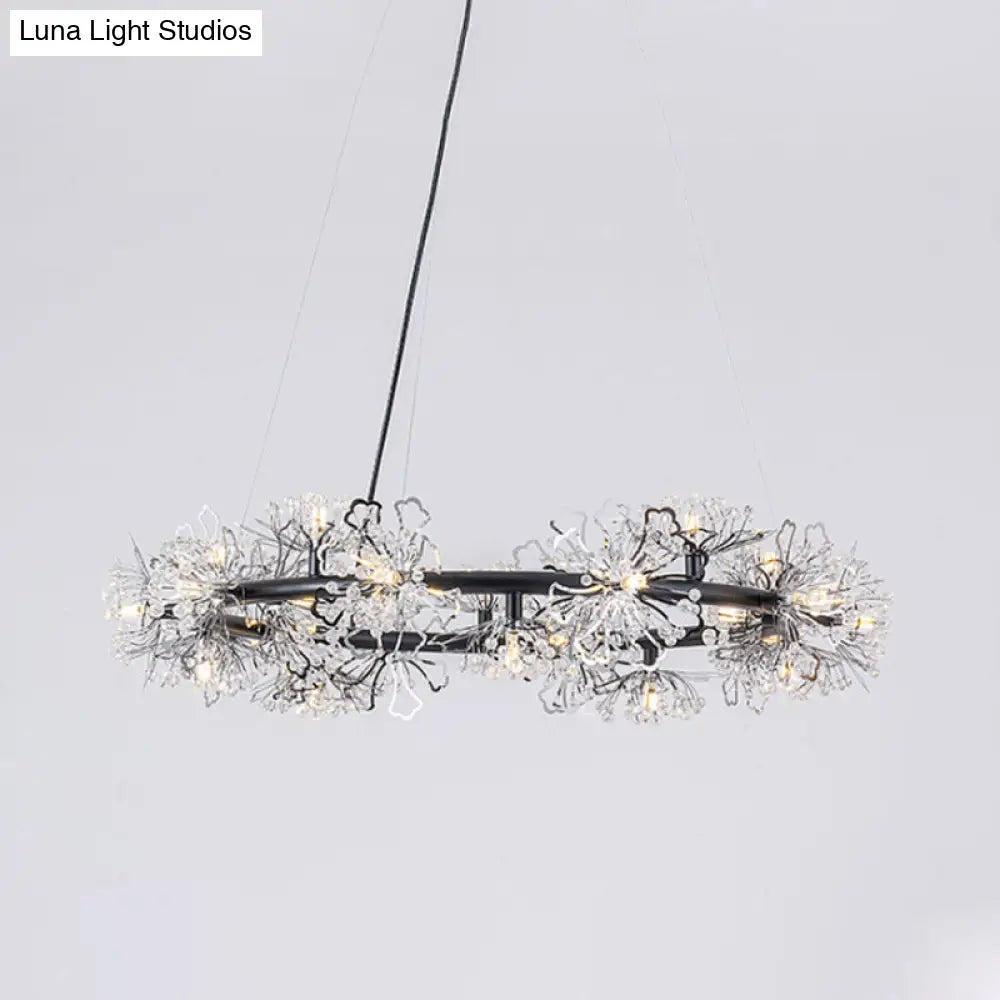 Minimalist Black Circle Crystal Beaded Chandelier: 20.5/26/34 Wide Led Ceiling Lamp