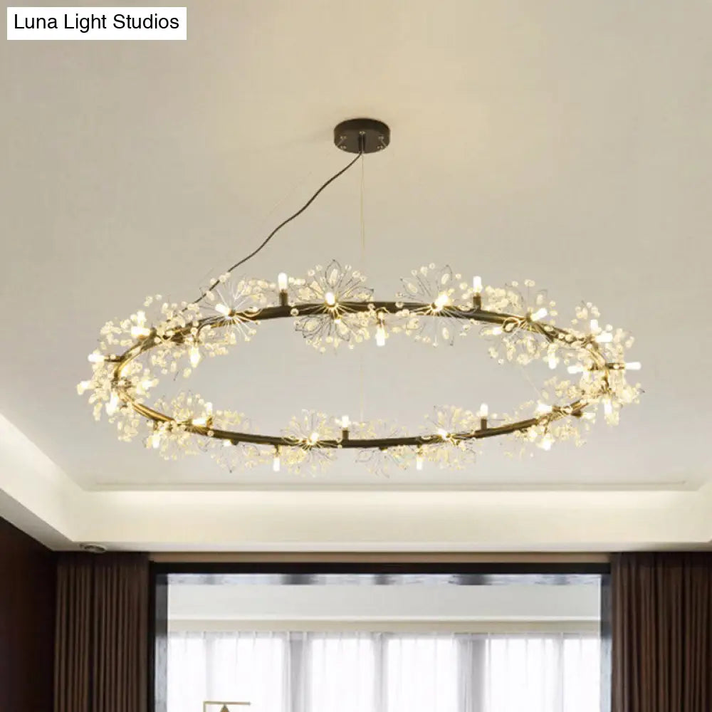 Minimalist Black Circle Crystal Beaded Chandelier: 20.5/26/34 Wide Led Ceiling Lamp