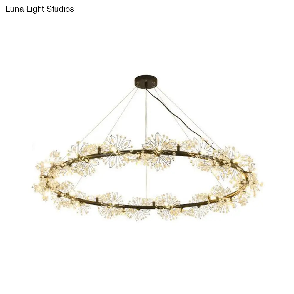 Minimalist Black Circle Crystal Beaded Chandelier: 20.5/26/34 Wide Led Ceiling Lamp