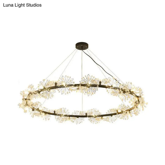 Minimalist Black Circle Crystal Beaded Chandelier: 20.5/26/34 Wide Led Ceiling Lamp