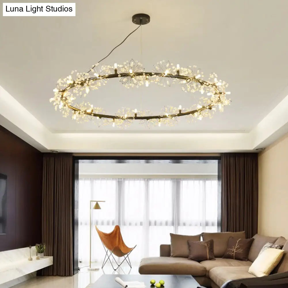 Minimalist Black Circle Crystal Beaded Chandelier: 20.5/26/34 Wide Led Ceiling Lamp / 34