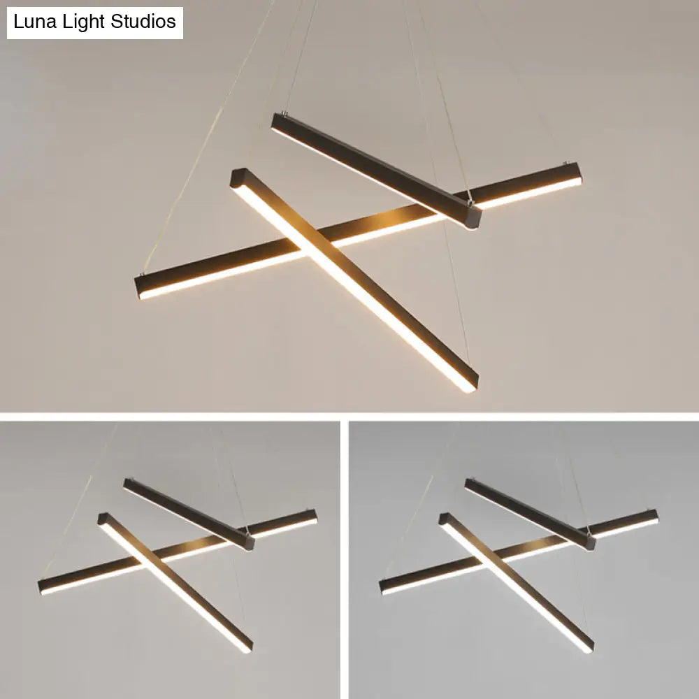 Minimalist Black Led Chandelier: Stylish Metal Suspension Lamp For Lobby