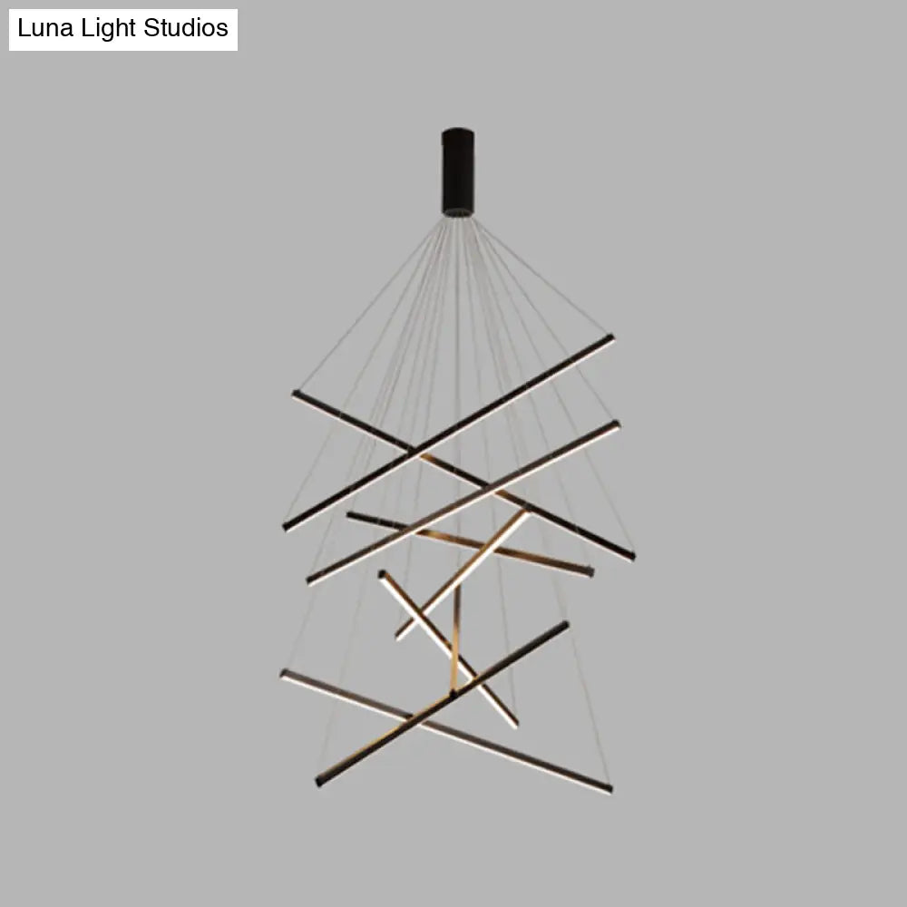 Minimalist Black Led Chandelier: Stylish Metal Suspension Lamp For Lobby