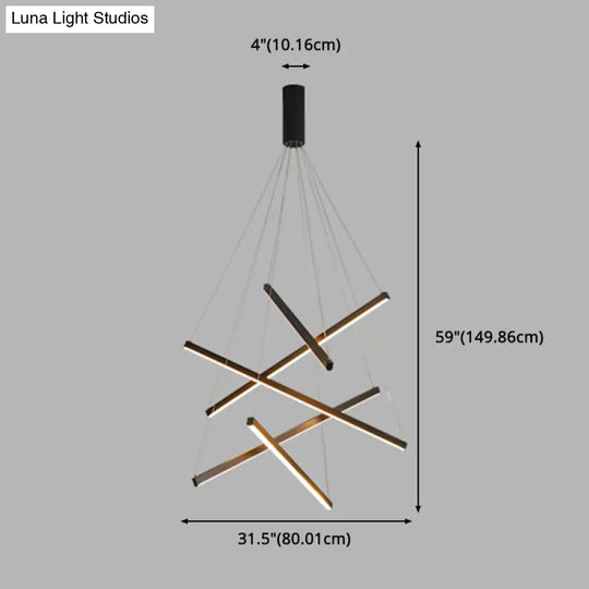 Minimalist Black Led Chandelier: Stylish Metal Suspension Lamp For Lobby