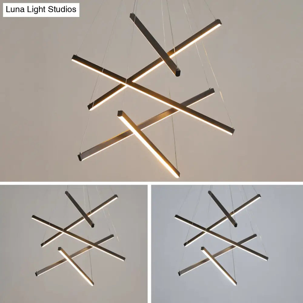 Minimalist Black Led Chandelier: Stylish Metal Suspension Lamp For Lobby