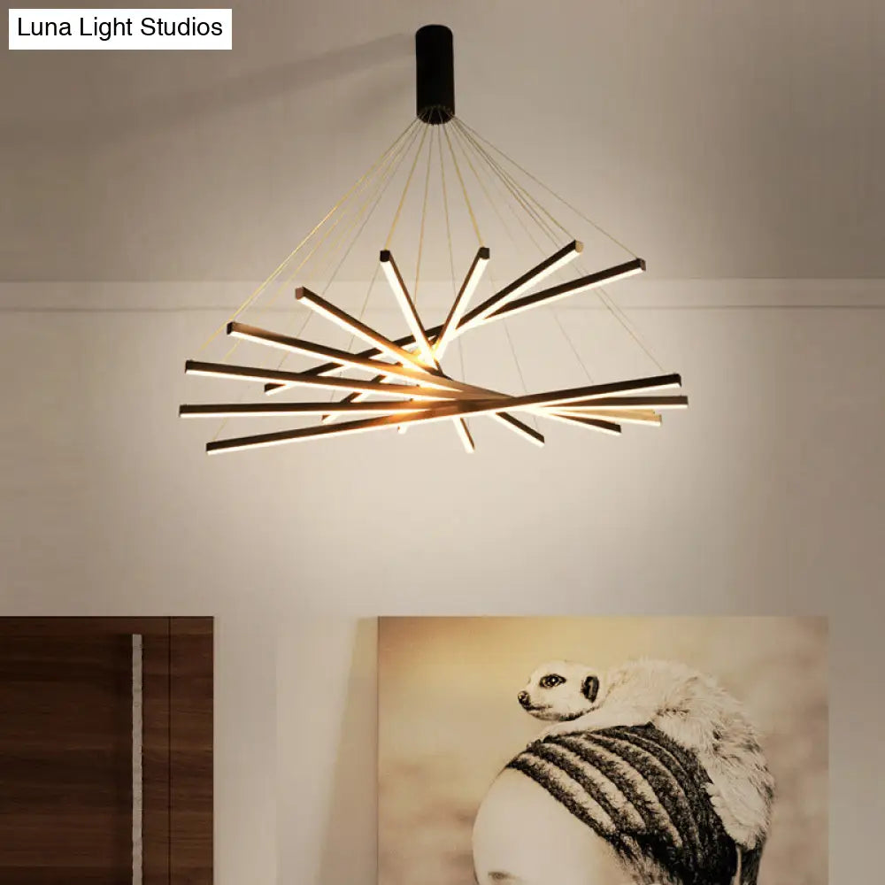 Minimalist Black Led Chandelier: Stylish Metal Suspension Lamp For Lobby