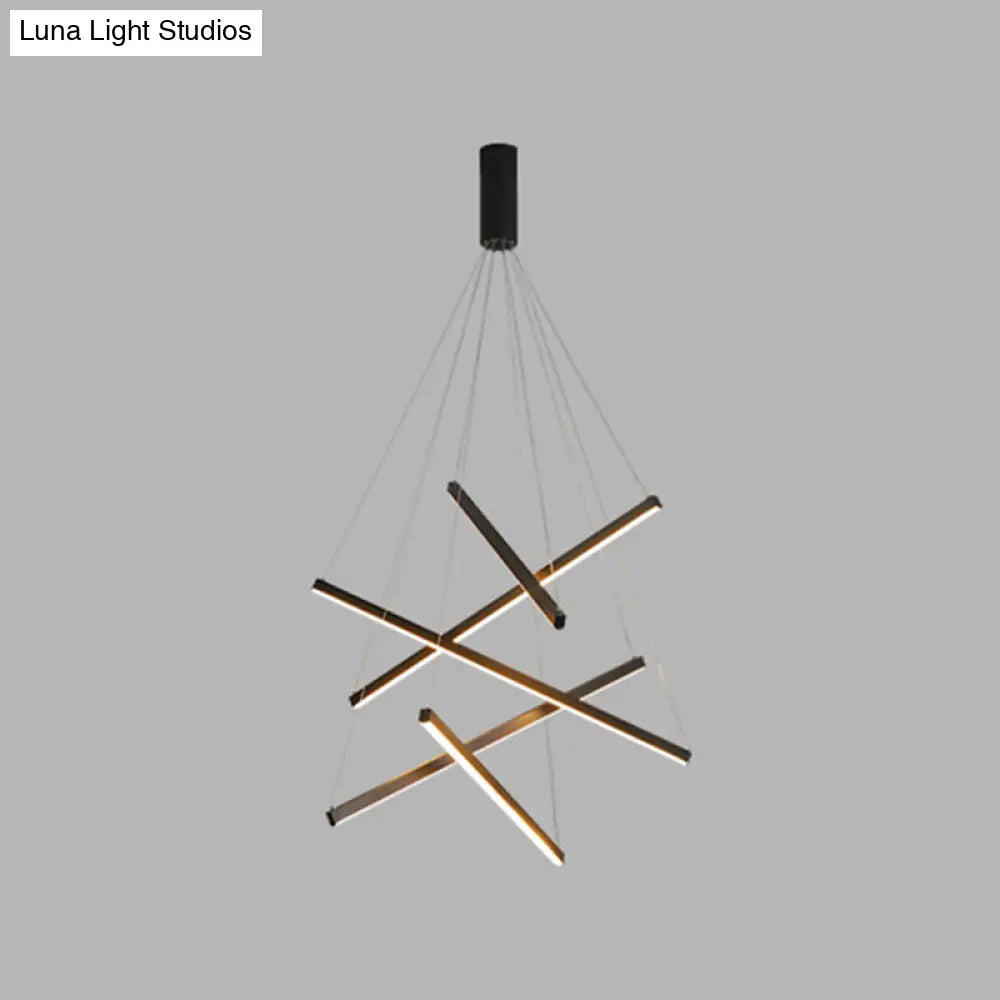 Minimalist Black Led Chandelier: Stylish Metal Suspension Lamp For Lobby