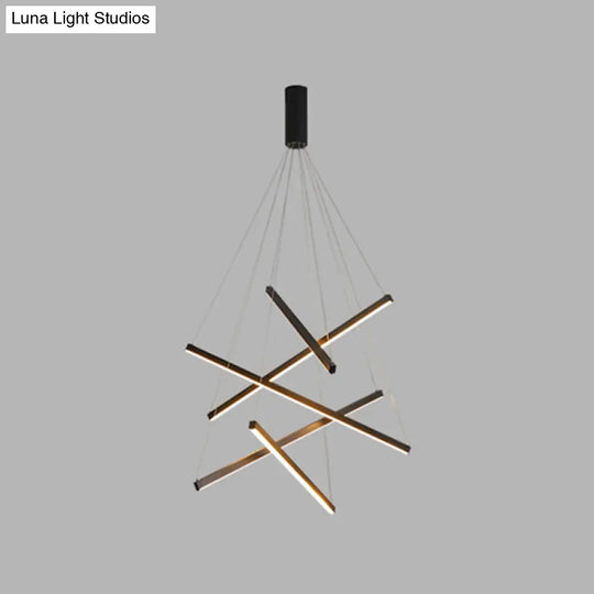 Minimalist Black Led Chandelier: Stylish Metal Suspension Lamp For Lobby