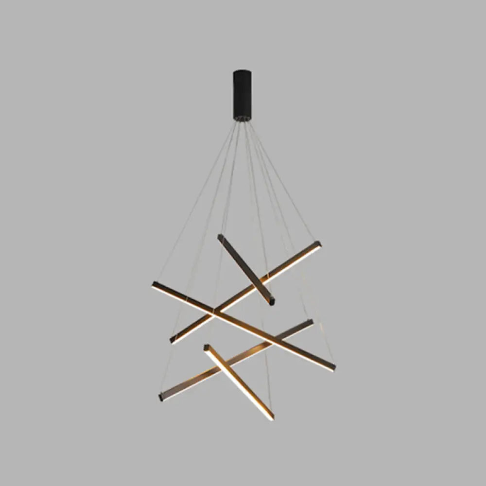 Minimalist Black Led Chandelier: Stylish Metal Suspension Lamp For Lobby 5 / White