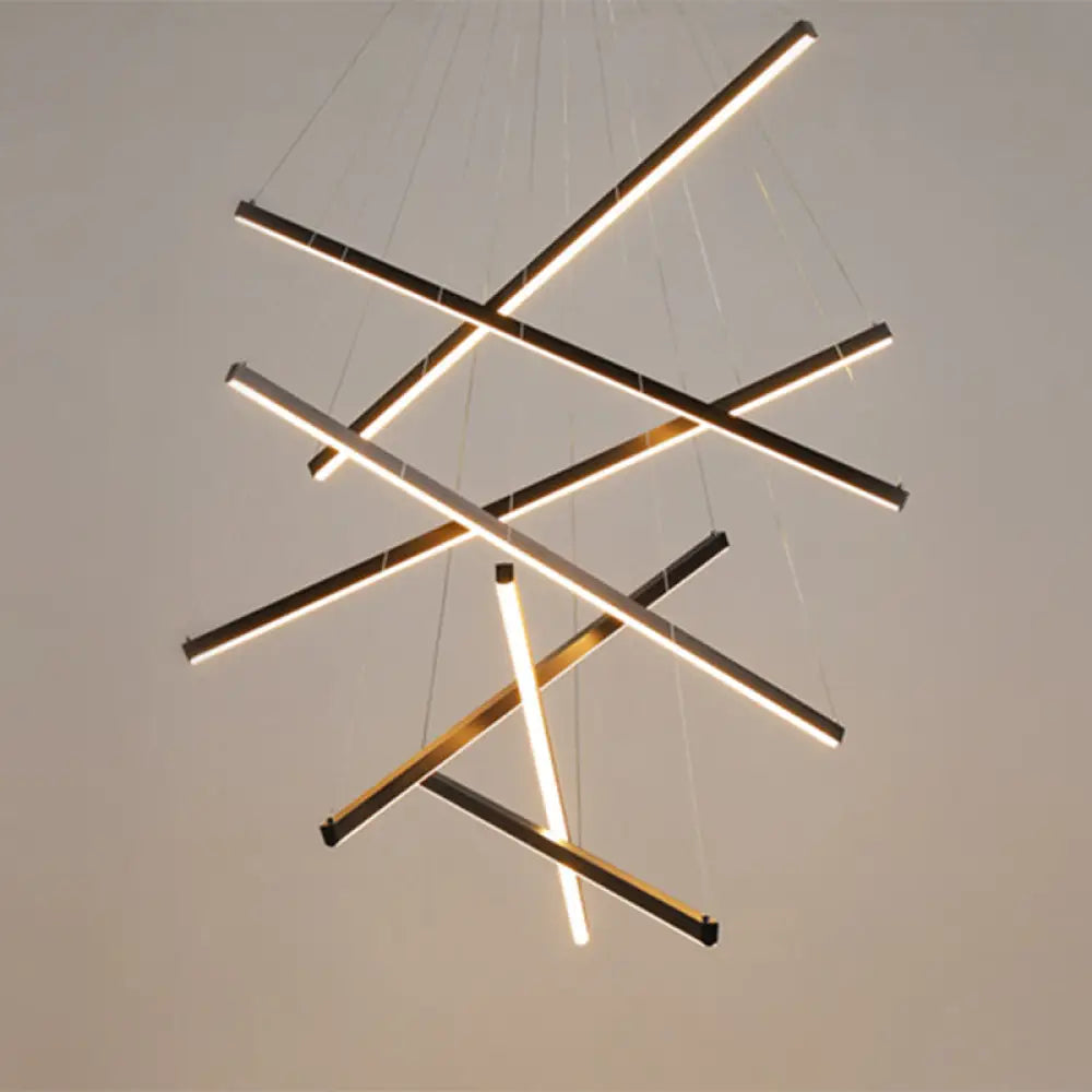 Minimalist Black Led Chandelier: Stylish Metal Suspension Lamp For Lobby 7 / Warm