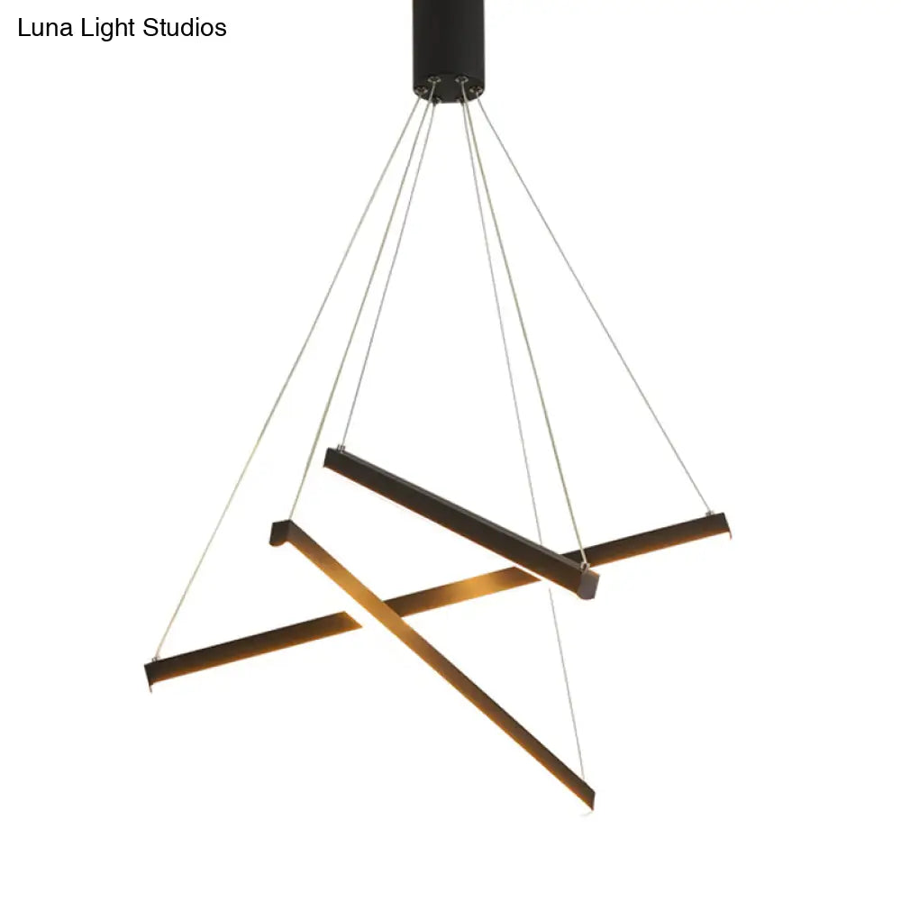 Minimalist Black Led Chandelier: Stylish Metal Suspension Lamp For Lobby