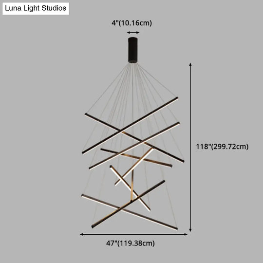 Minimalist Black Led Chandelier: Stylish Metal Suspension Lamp For Lobby