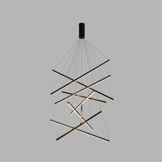 Minimalist Black Led Chandelier: Stylish Metal Suspension Lamp For Lobby 9 / Warm