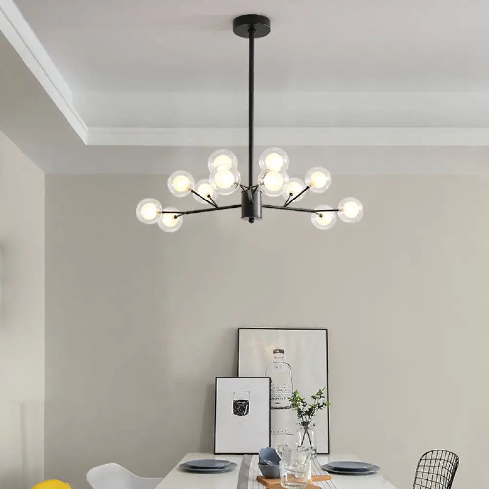 Minimalist Black Led Chandelier With Clear And Frosted Glass For Modo Dining Room 12 /