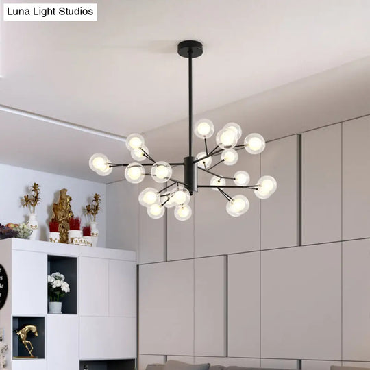 Modo Led Minimalist Pendant Chandelier In Black With Clear And Frosted Glass 24 /