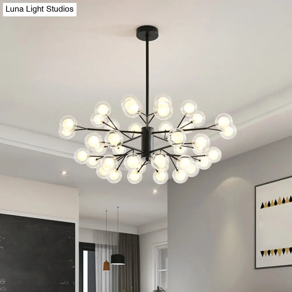 Modo Led Minimalist Pendant Chandelier In Black With Clear And Frosted Glass 40 /