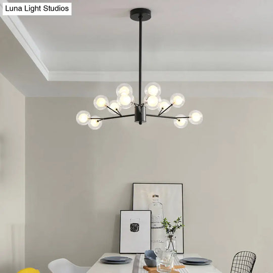 Modo Led Minimalist Pendant Chandelier In Black With Clear And Frosted Glass 12 /