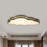 Minimalist Black Led Cloud Shape Flush Mount With Faceted Crystal For Bedroom