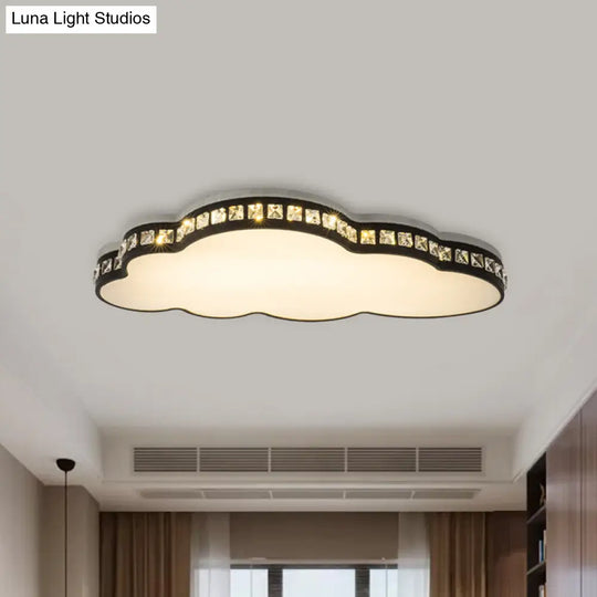 Minimalist Black Led Cloud Shape Flush Mount With Faceted Crystal For Bedroom