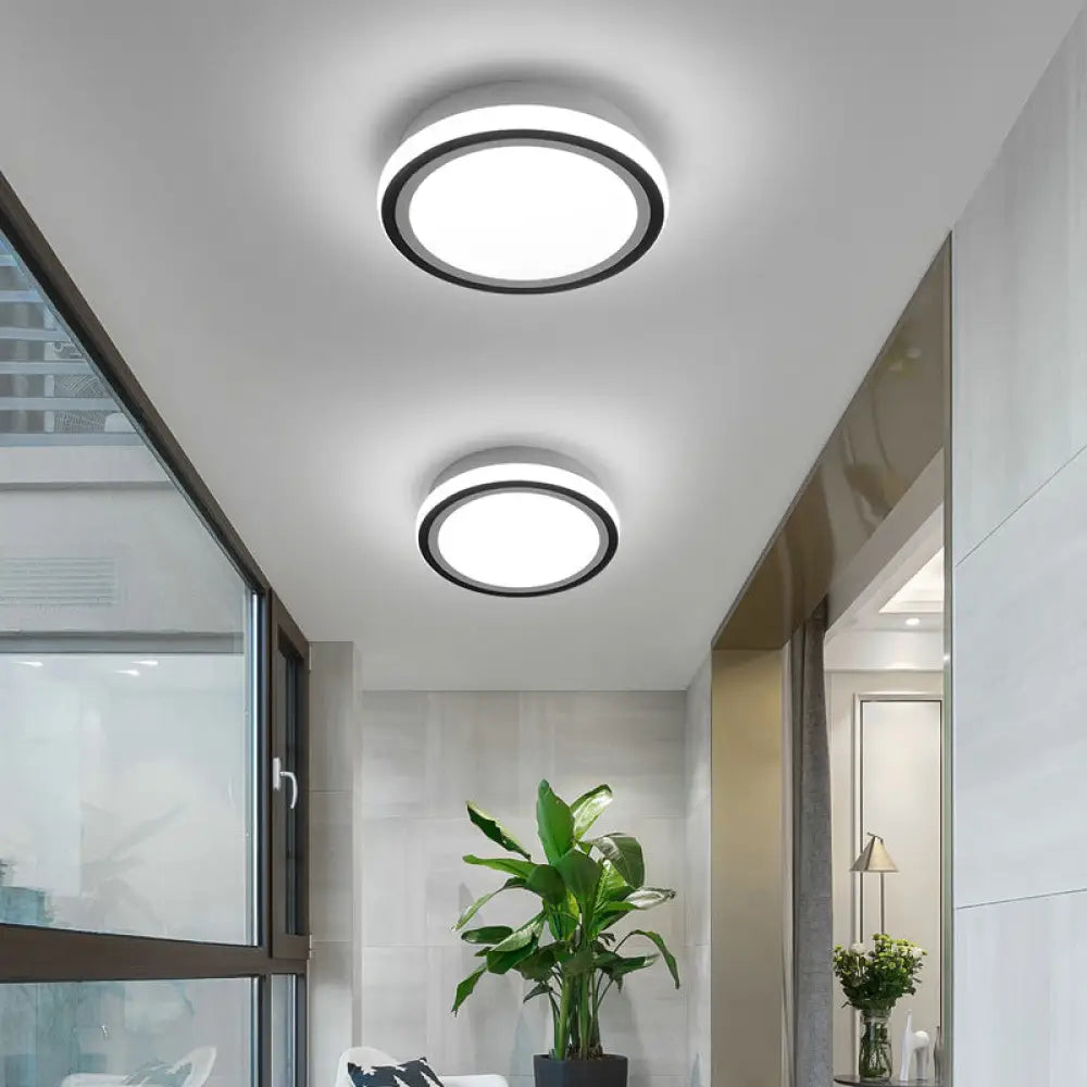 Minimalist Black Led Corridor Ceiling Flush Light With Versatile Metal Shade In White/3 Color