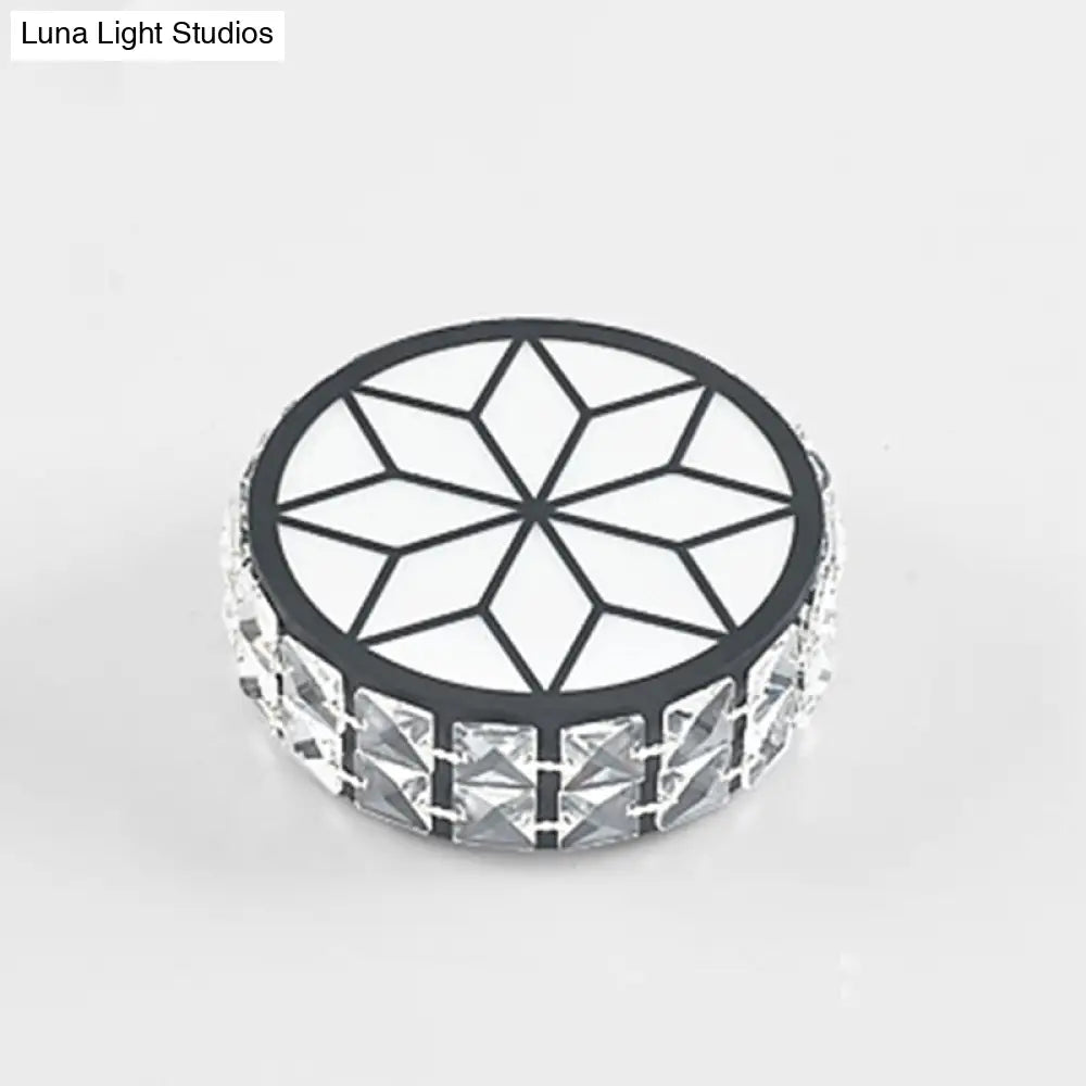 Minimalist Black Led Crystal Drum Flush Mount Lighting With White Light