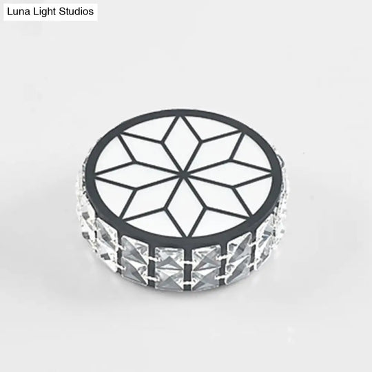 Minimalist Black Led Crystal Drum Flush Mount Lighting With White Light