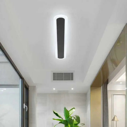 Minimalist Black Led Flush Ceiling Light - Wide Oblong Shape Multiple Size Options Corridor Mounted