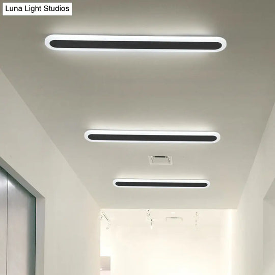Minimalist Black Led Flush Ceiling Light - Wide Oblong Shape Multiple Size Options Corridor Mounted