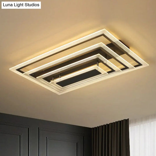 Minimalist Black Led Flush Mount Light Fixture For Living Room: Rectangle Acrylic Semi / 4 Tiers