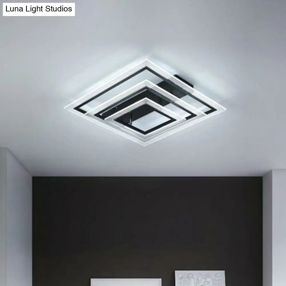 Minimalist Black Led Flush Mount Light Fixture For Living Room: Rectangle Acrylic Semi / 3 Tiers