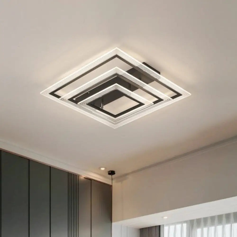 Minimalist Black Led Flush Mount Light Fixture For Living Room: Rectangle Acrylic Semi / 3 Tiers