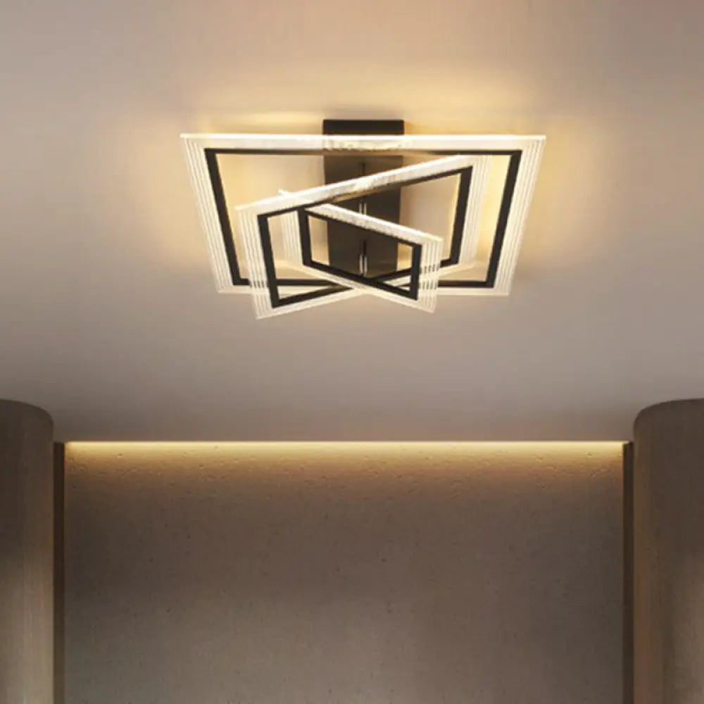 Minimalist Black Led Flush Mount Light Fixture For Living Room: Rectangle Acrylic Semi / 3 Tiers