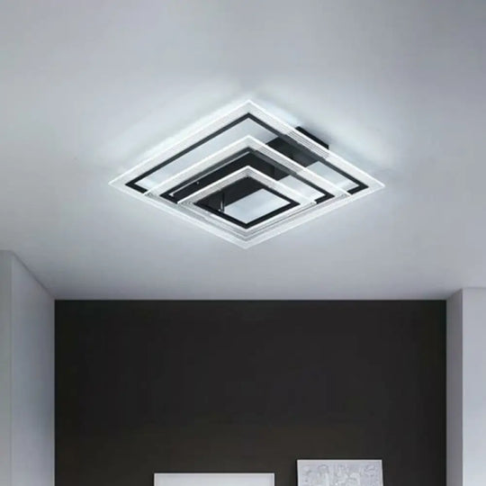 Minimalist Black Led Flush Mount Light Fixture For Living Room: Rectangle Acrylic Semi / 3 Tiers