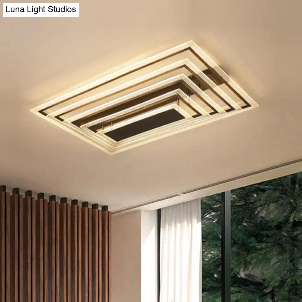 Minimalist Black Led Flush Mount Light Fixture For Living Room: Rectangle Acrylic Semi / 5 Tiers