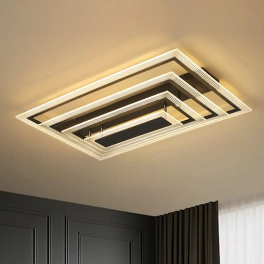 Minimalist Black Led Flush Mount Light Fixture For Living Room: Rectangle Acrylic Semi / 4 Tiers