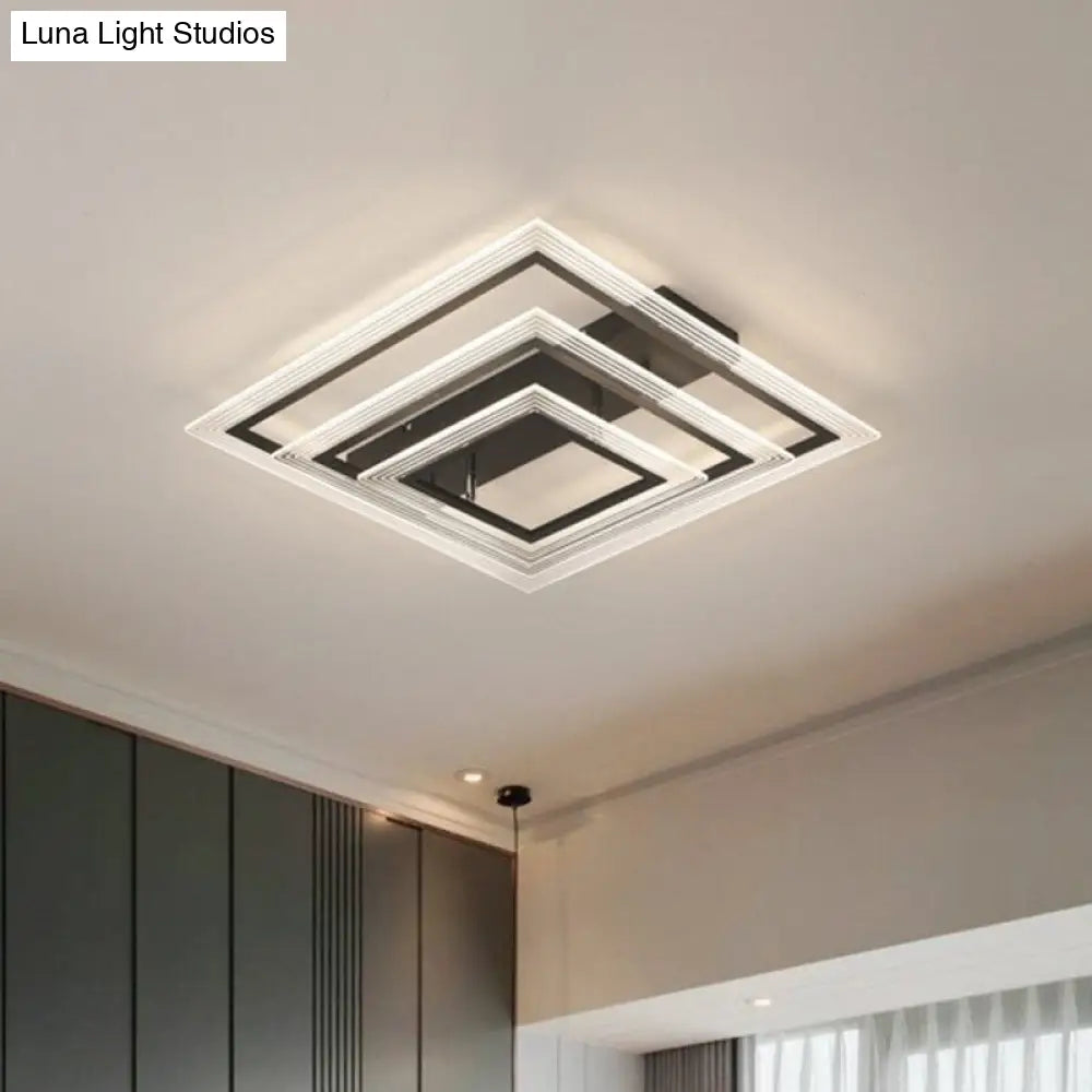 Minimalist Black Led Flush Mount Light Fixture For Living Room: Rectangle Acrylic Semi / 3 Tiers